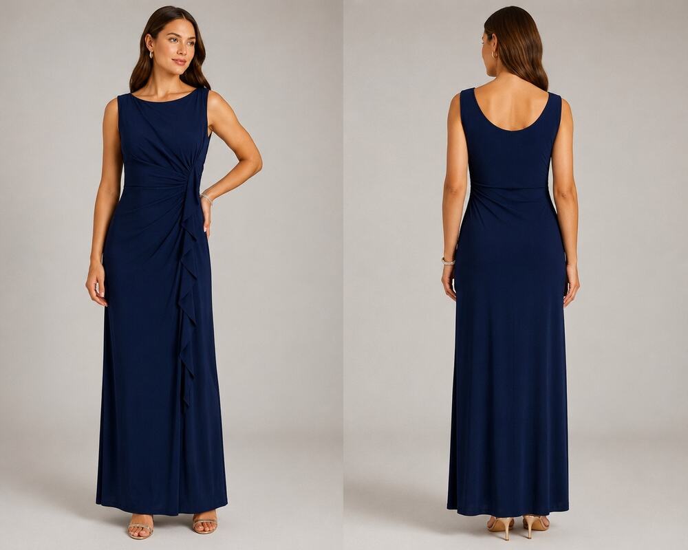 Lauren Ralph Lauren Holiday Indigo Ruched Ruffle Maxi Dress Size 10 NWT